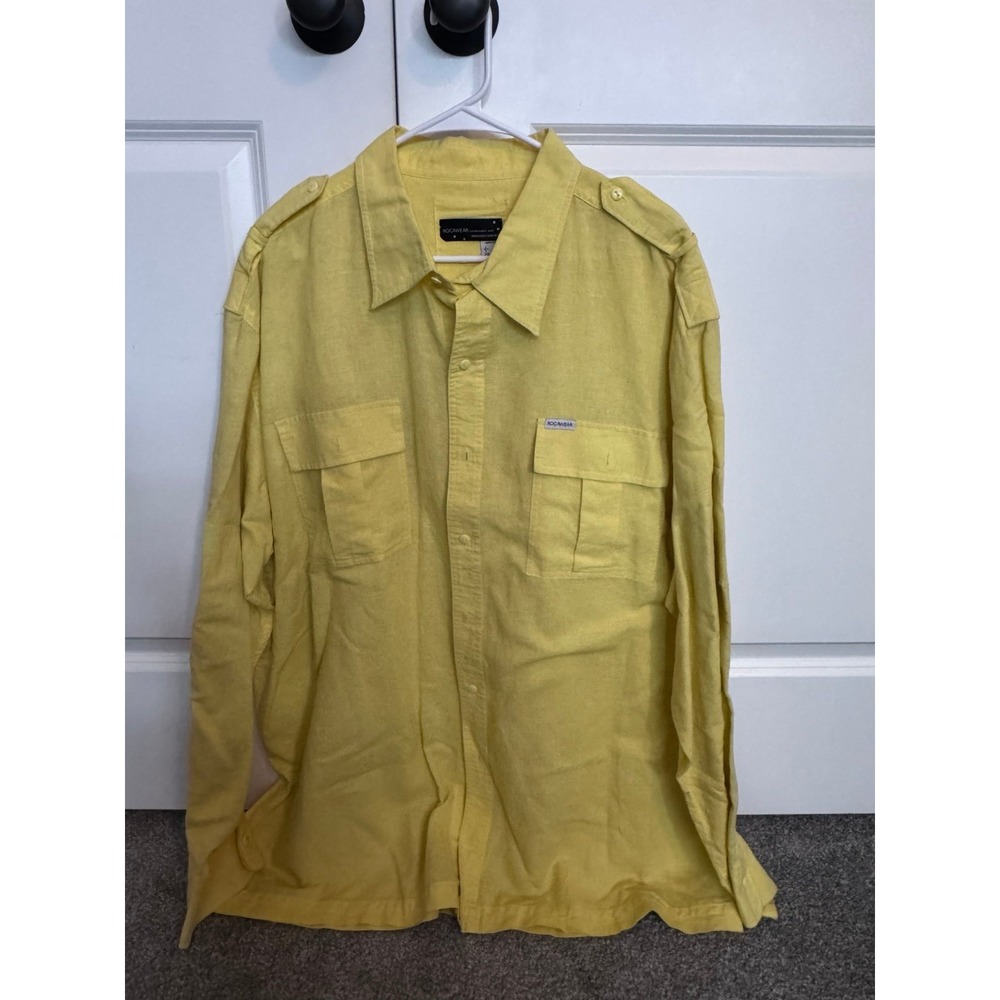 Rocawear Mens Long Sleeve Button Up Shirt Yellow XXL Utility Pockets